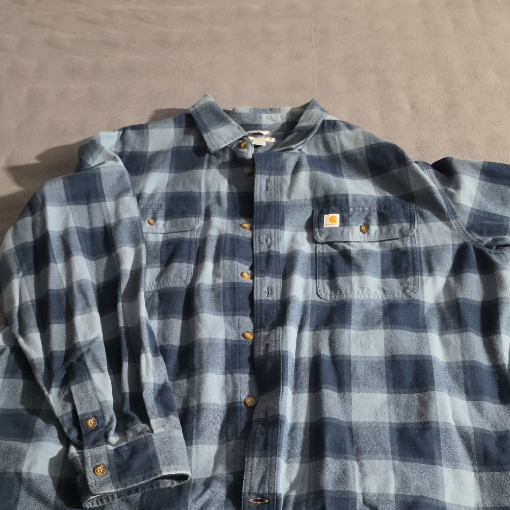 Carhartt Men's Blue Plaid Button-Down Work Shirt